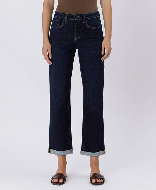 HIGH RISE CUFFED CROP STRAIGHT JEANS F5895: TIME AWAY