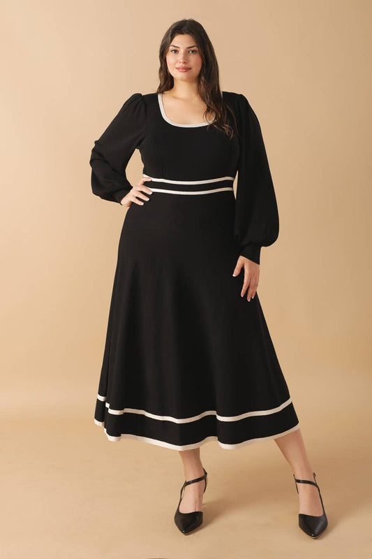 Black and white sweater knit midi dress - ISW5312-P: