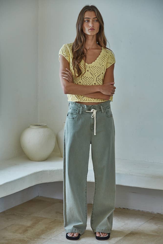 Crochet V-Neck Cap Sleeve Top