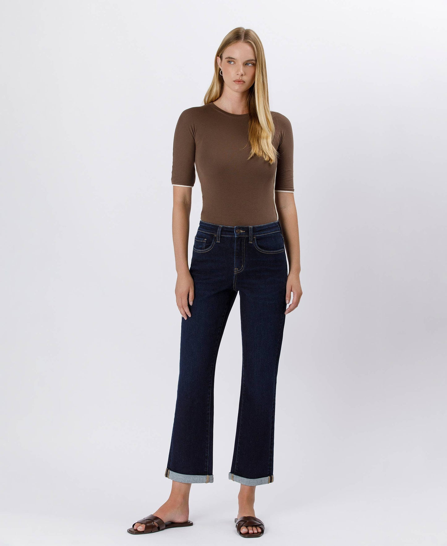 HIGH RISE CUFFED CROP STRAIGHT JEANS F5895: TIME AWAY