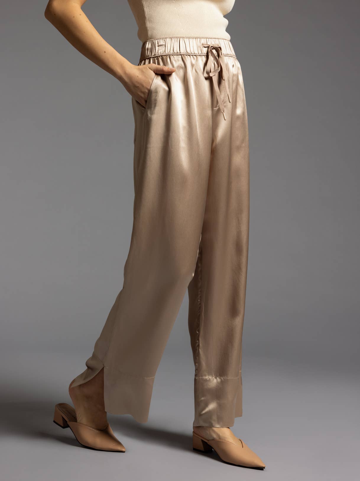 Satin Pants - DAWN PANTS: LIGHT TAUPE / 100% ACETATE