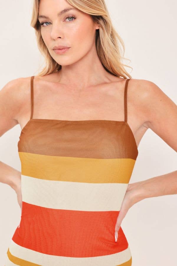 Power mesh midi dress - ID23683: BROWN/PINK