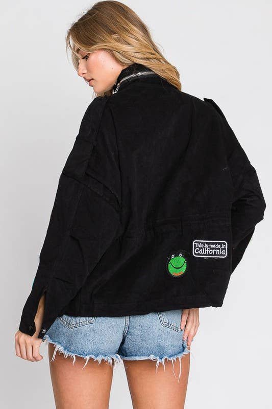 Smile Patchwork Jacket: Black