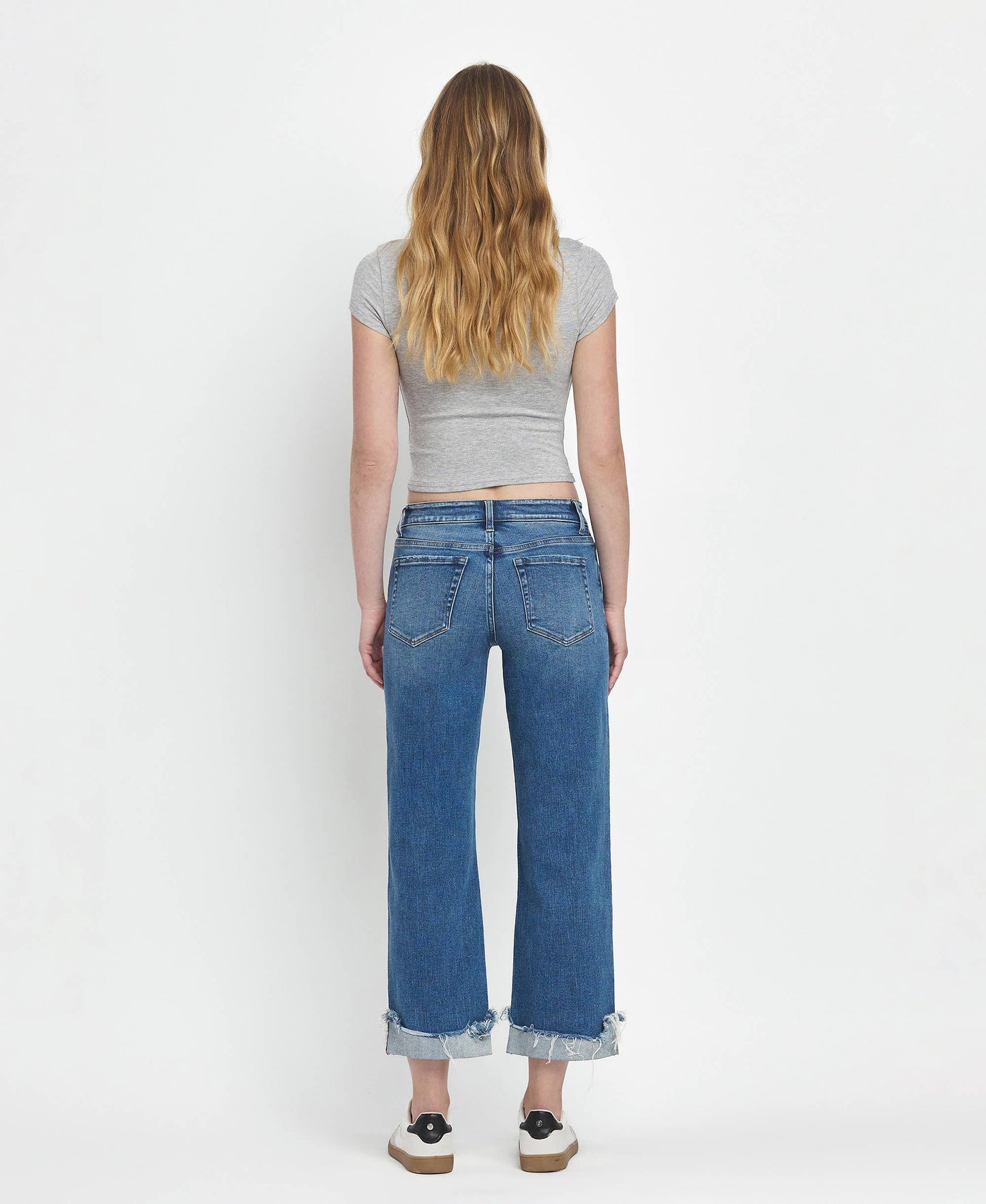 Flying Monkey - Four Season Mid Rise Raw Cuffed Hem Slim Wide Leg Jeans