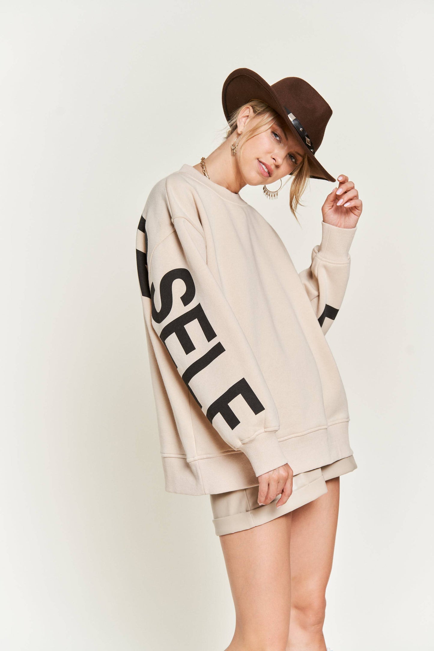 Printed Oversized Sweatshirt: Pink