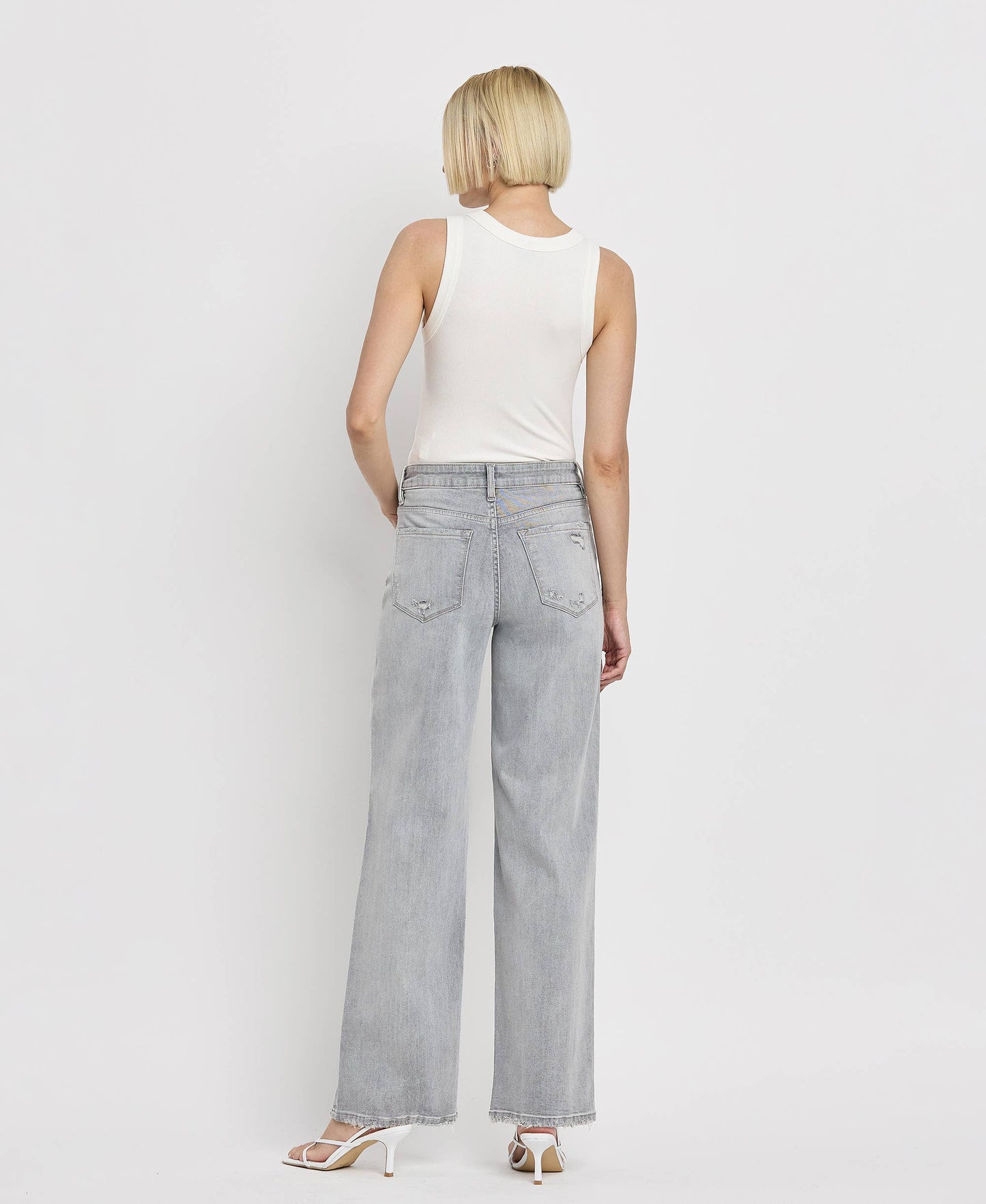 Flying Monkey High Rise Light Grey Wide Leg Jeans F5651