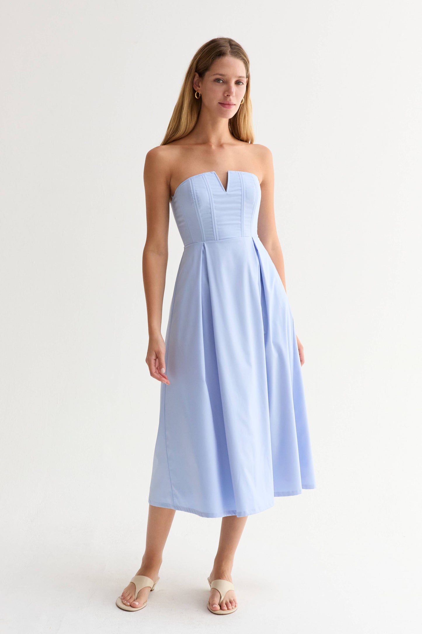 Zae V-Wire Modal Blend Midi Dress: LT. BLUE