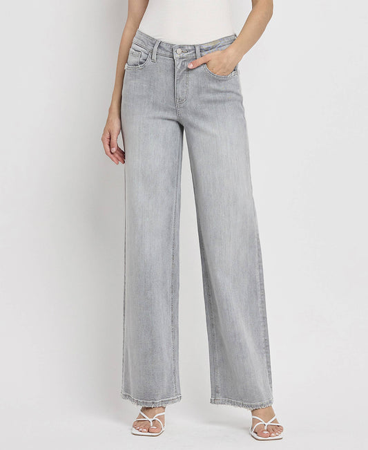 Flying Monkey High Rise Light Grey Wide Leg Jeans F5651