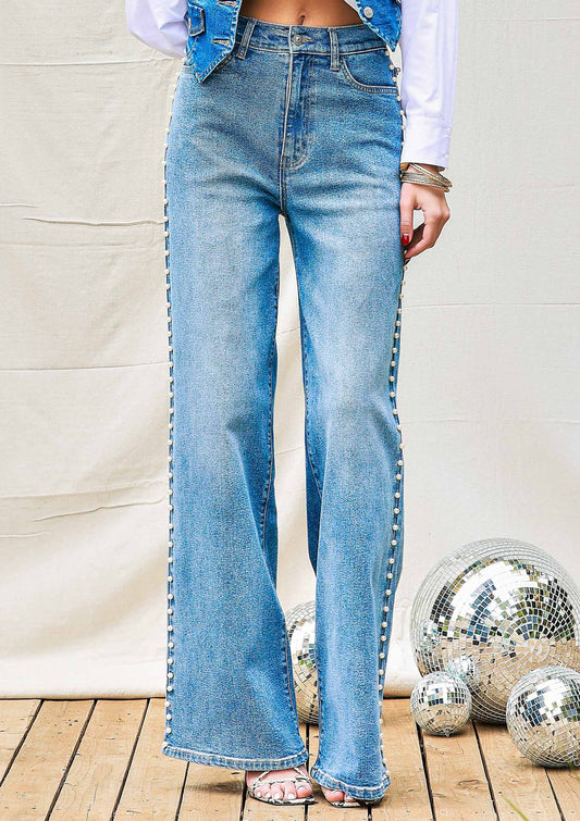 Pearl High-Rise Wideleg Jeans: Medium Stone