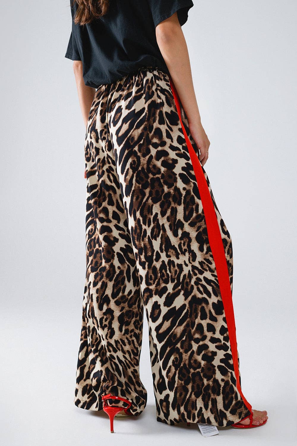 Leopard Straight Pants With Red Stripes Down The Sides: Brown