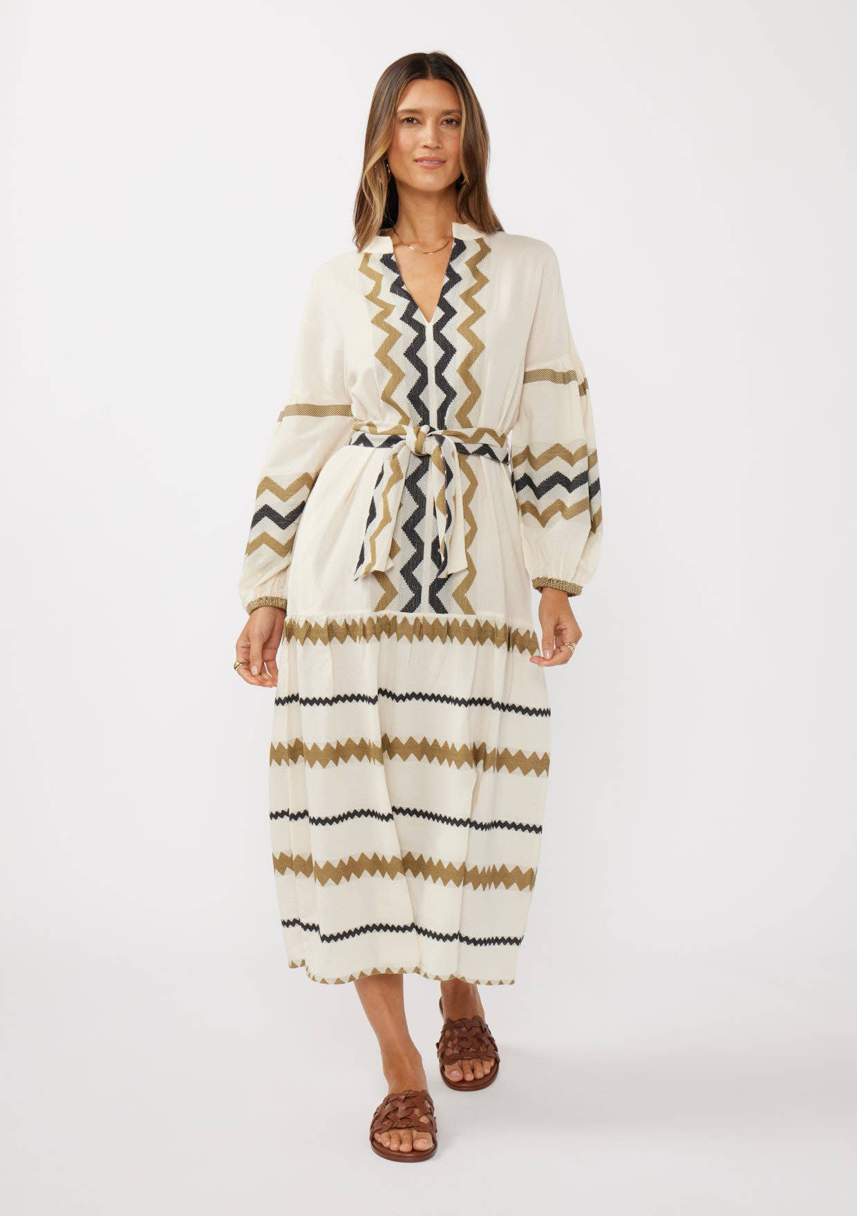Tiered Midi Dress with Waist Tie