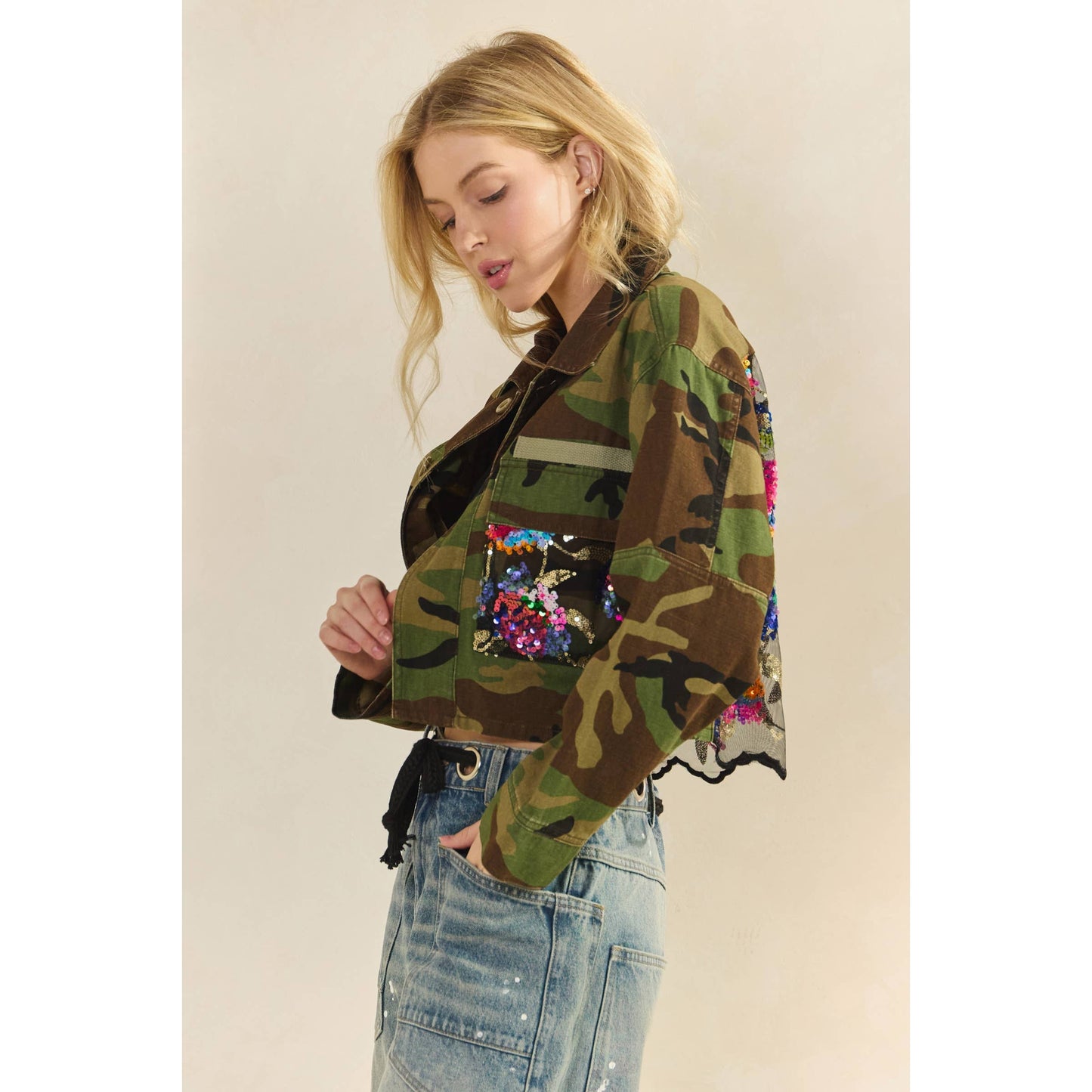 Camo/Sequin Contrast Jacket: Camo Sequin