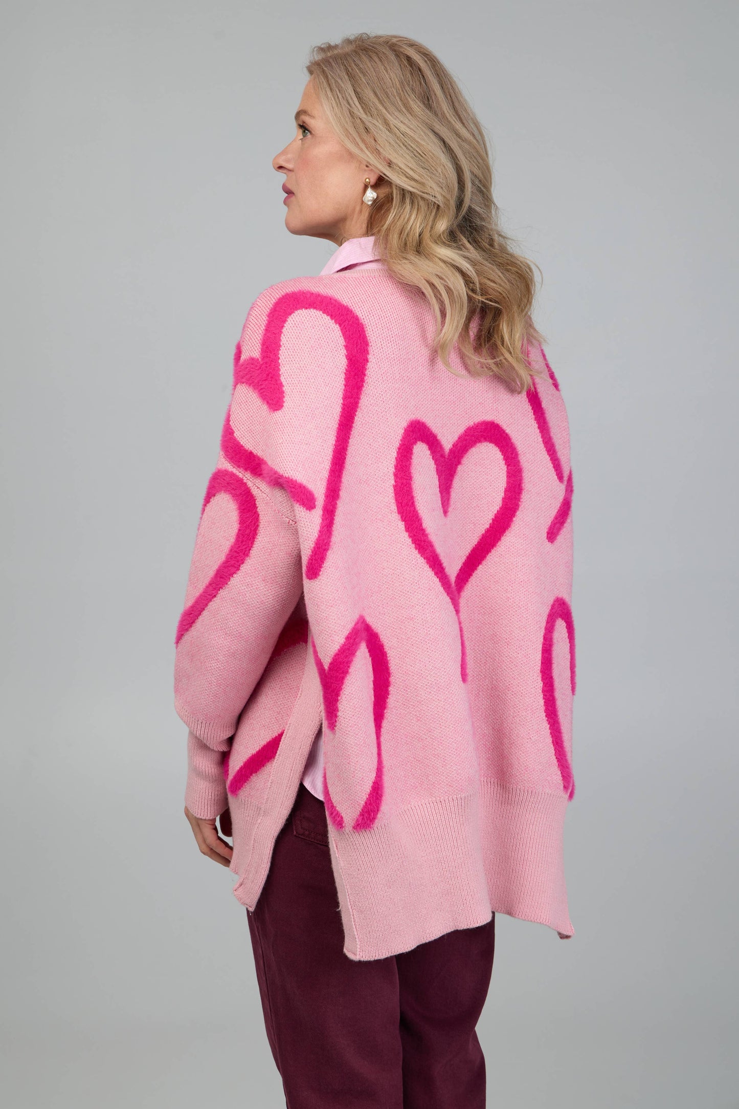 Whimsical Heart Pullover Sweater: Pink