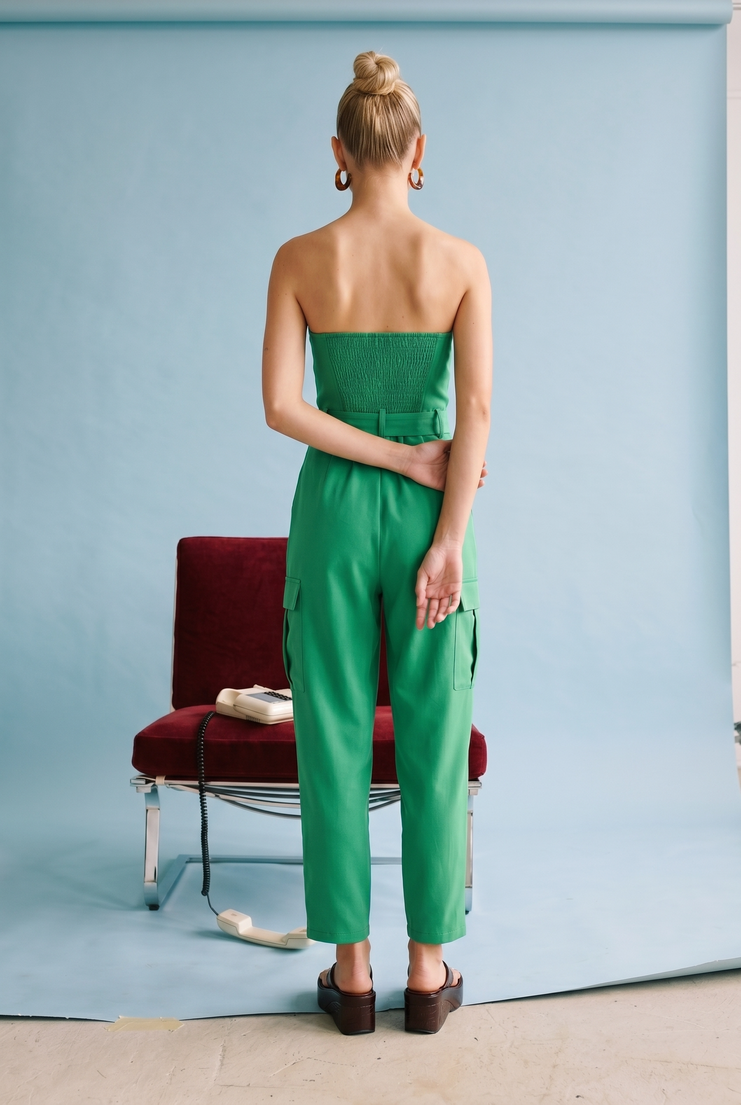 Strapless Belted Cargo Jumpsuit: Green