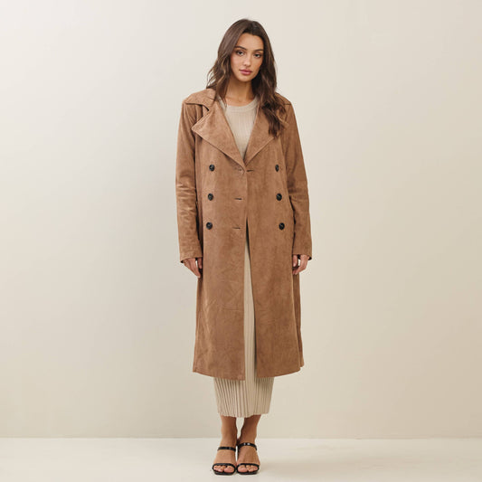 Vegan suede trench coat: Mocha