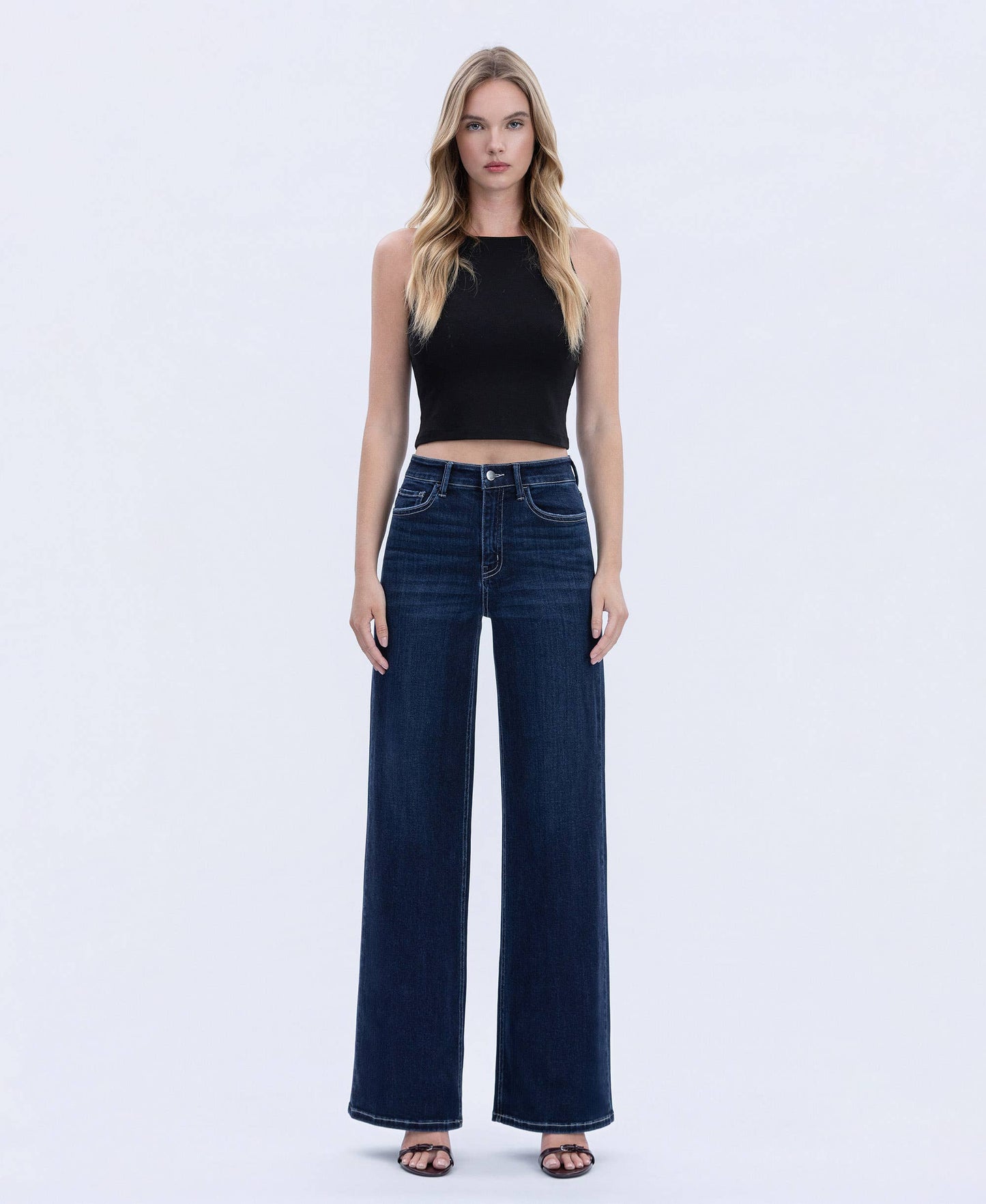 HIGH RISE DARK WASH FULL LENGTH WIDE JEANS F6259: HARMONIOUS LIGHT
