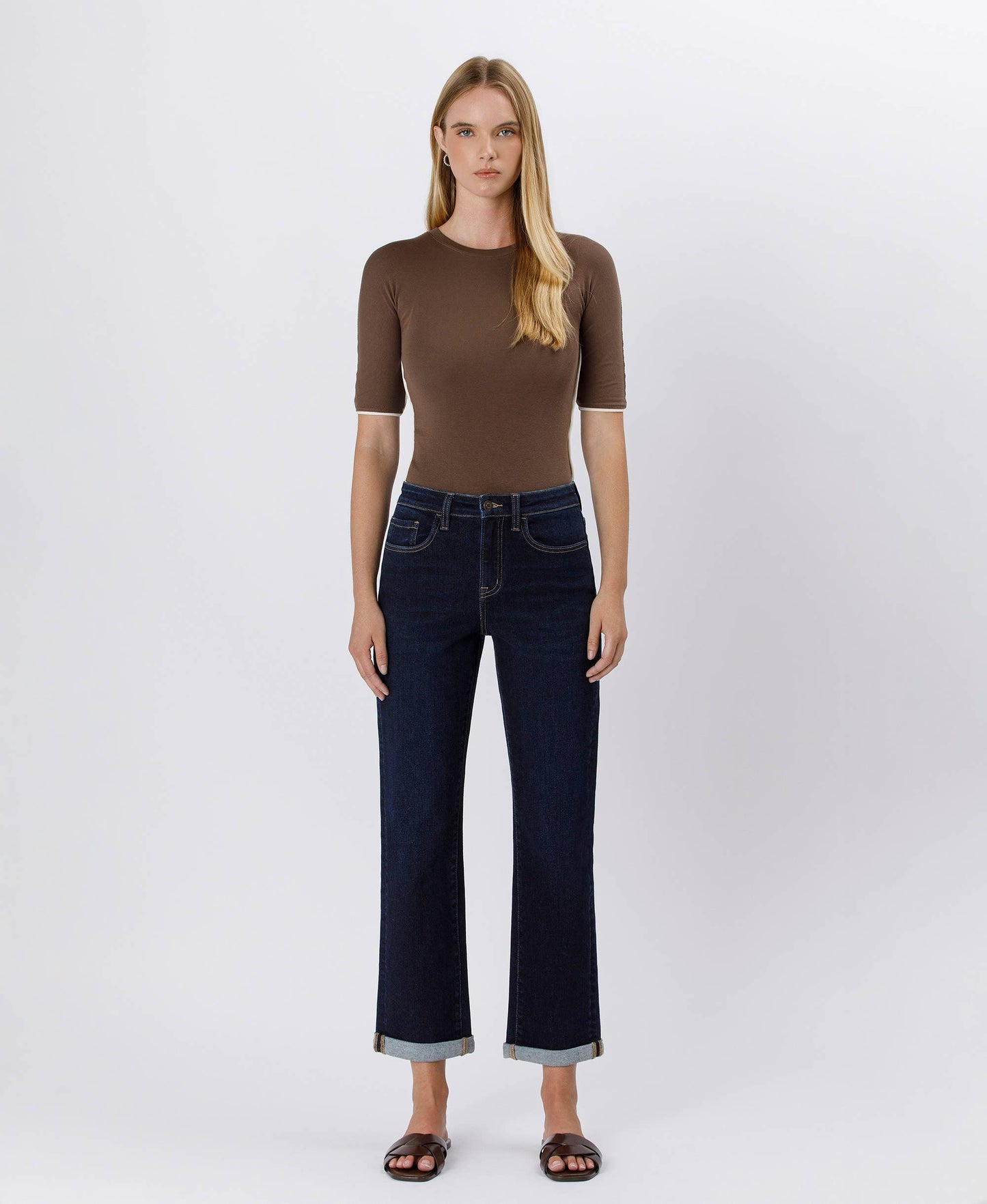HIGH RISE CUFFED CROP STRAIGHT JEANS F5895: TIME AWAY