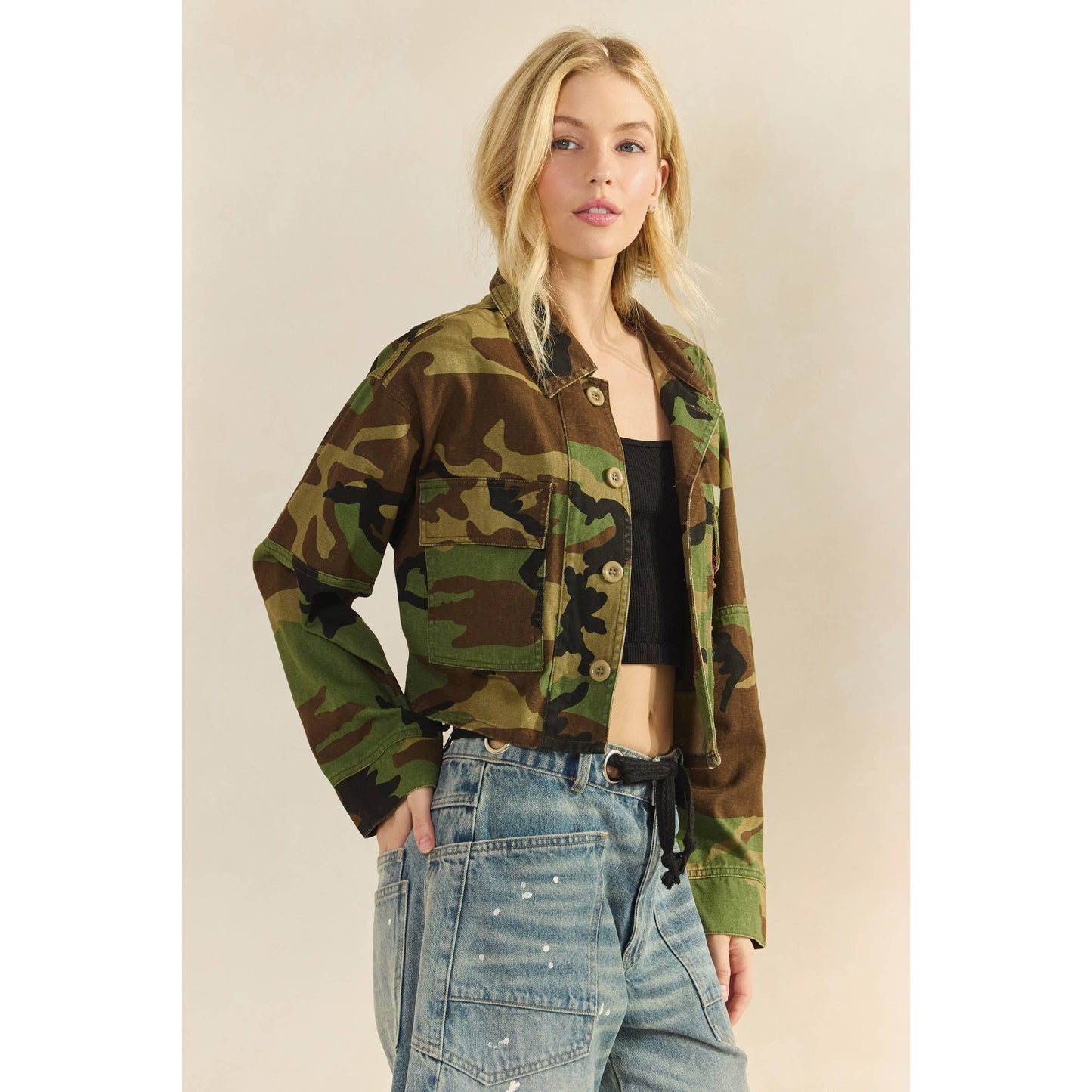 Camo/Sequin Contrast Jacket: Camo Sequin