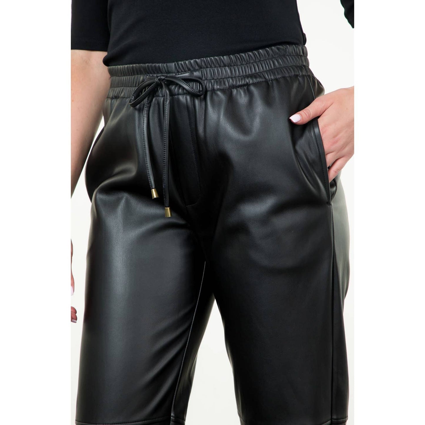 Leather Jogger Pants: BLACK / S