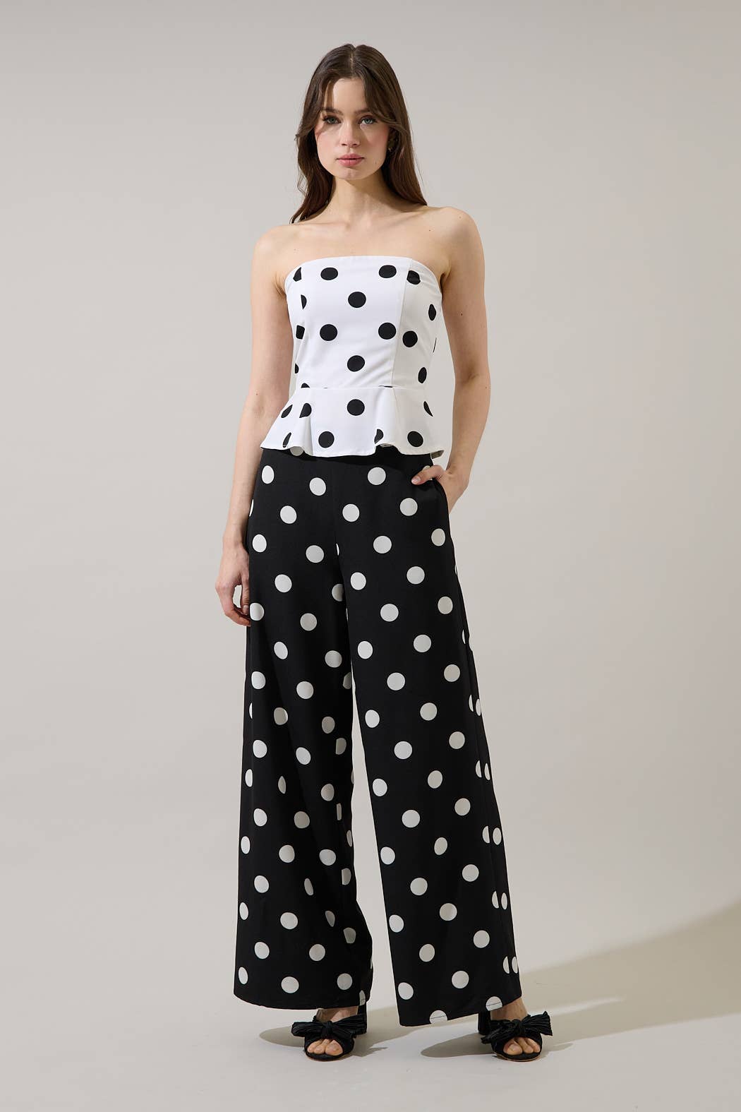 Randal Polka Dot Wide Leg Pants: BLACK-WHITE