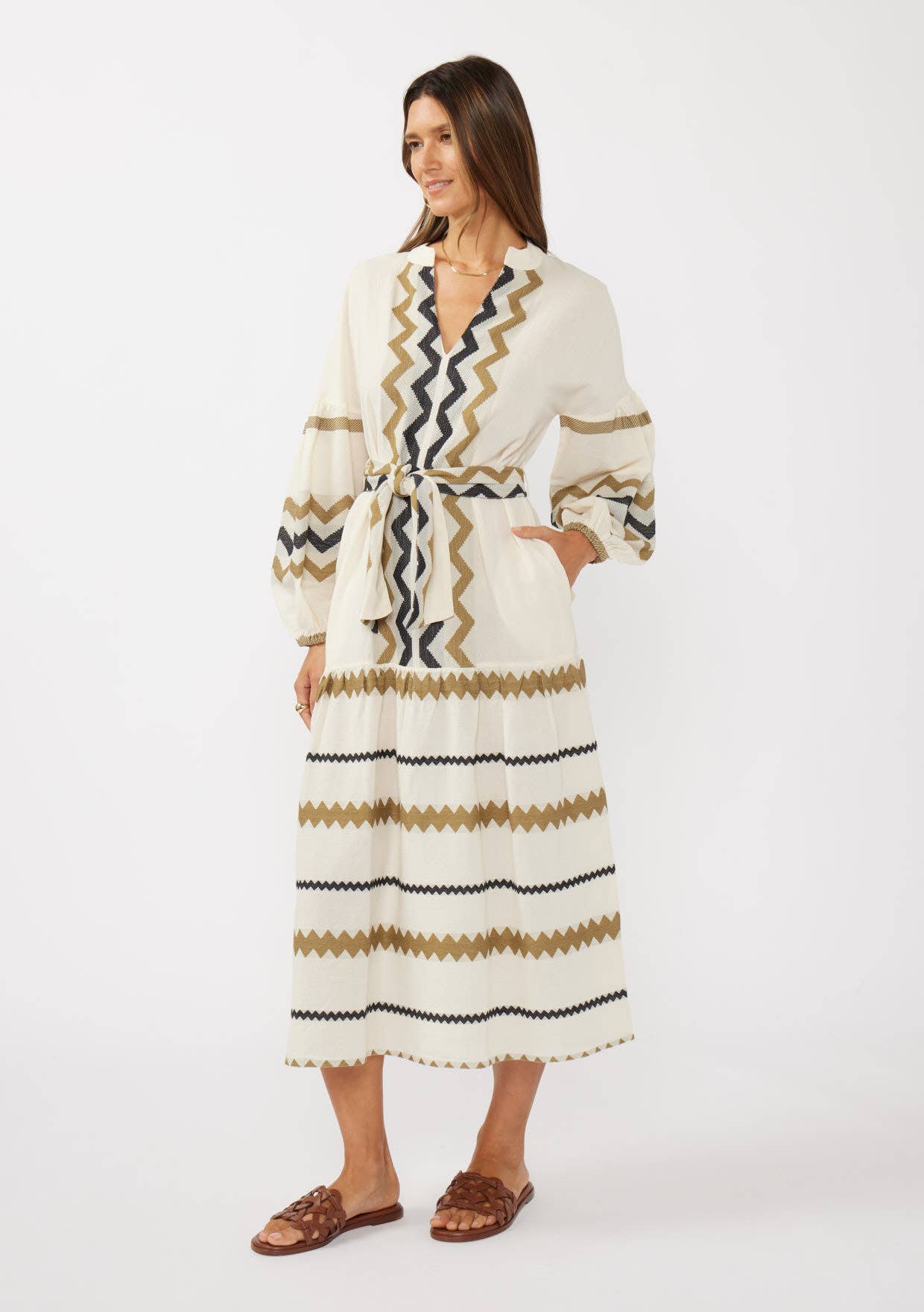 Tiered Midi Dress with Waist Tie