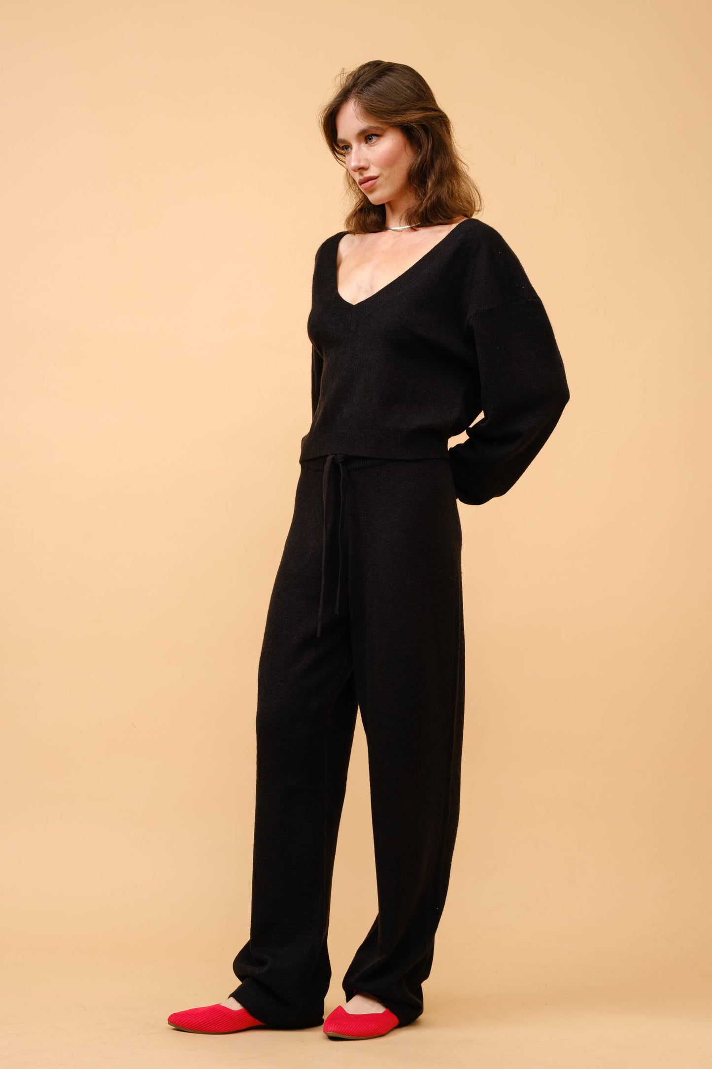 CASHMERE V NECK SWEATER S6290: Black