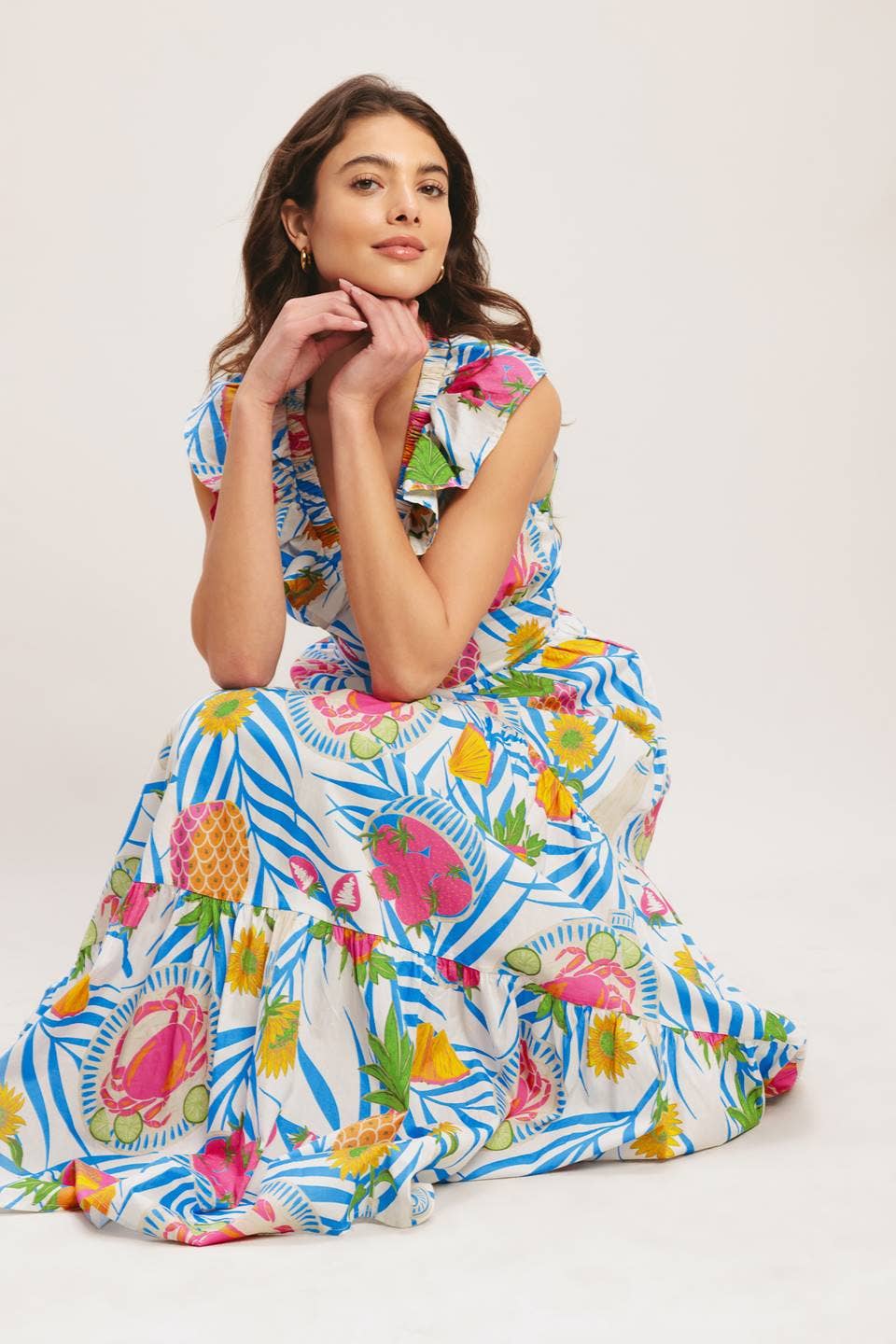 Floral V-neck maxi dress - ID23187 : BLUE MULTI