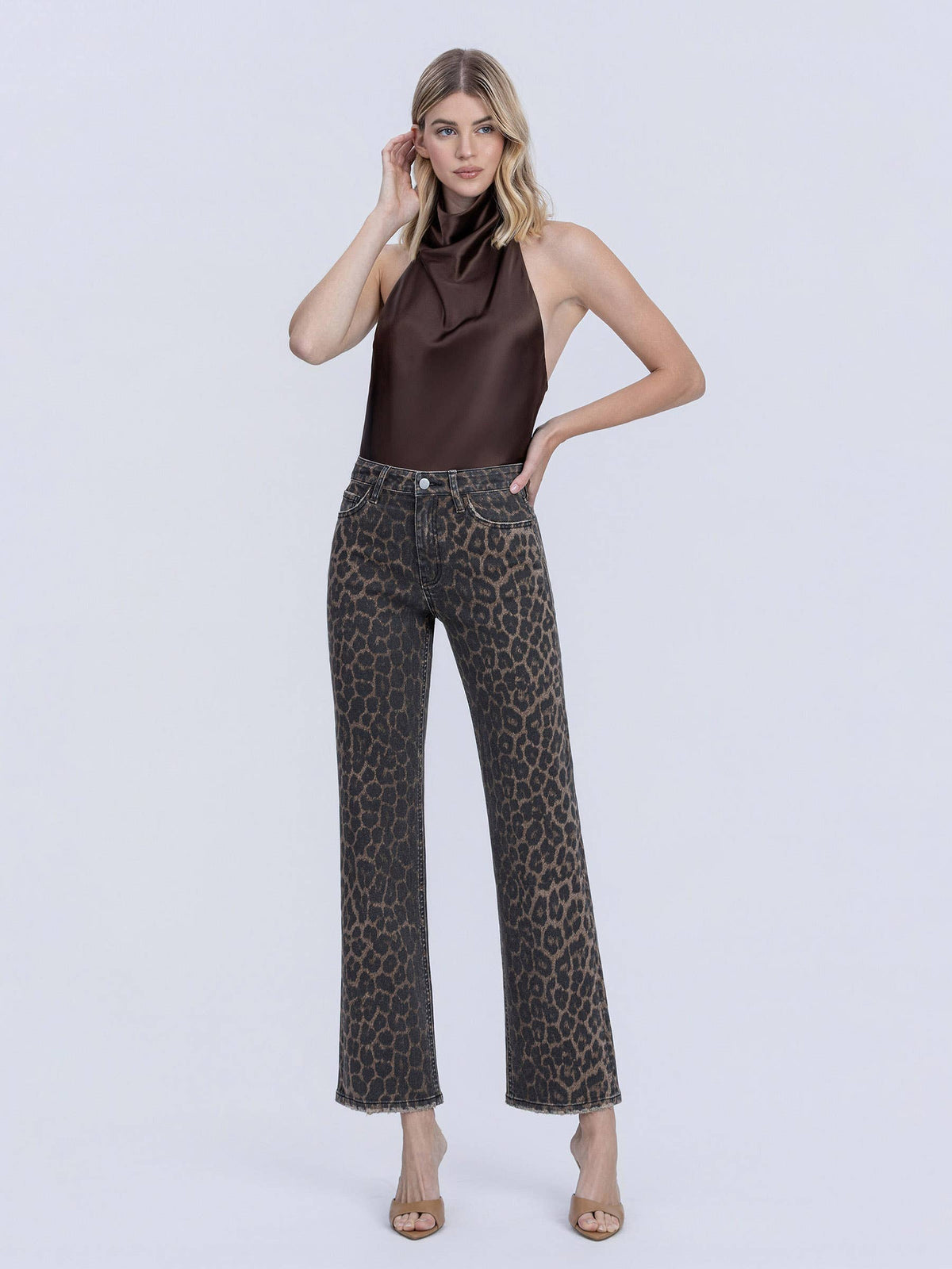 HIGH RISE LEOPARD PRINT SLIM WIDE JEANS F6381LPD: LEOPARD