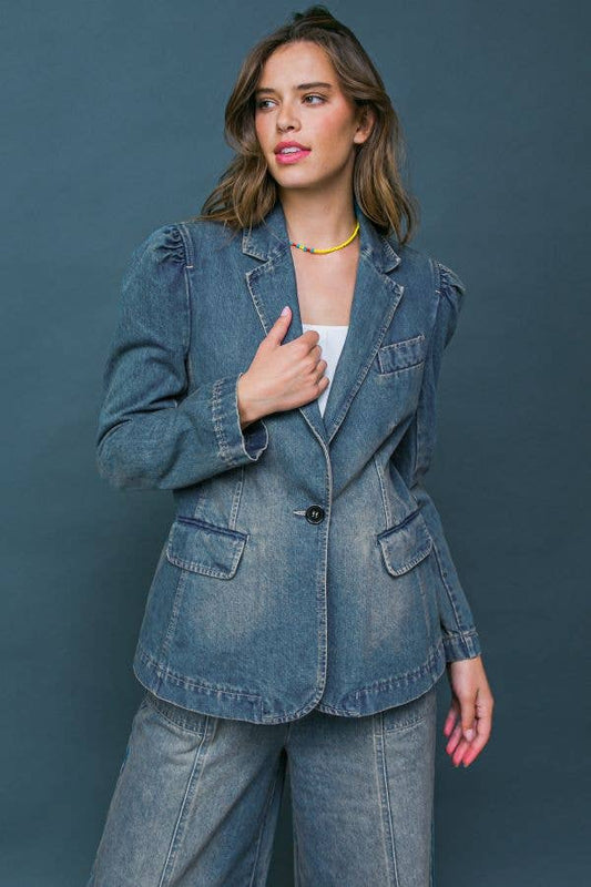 Washed denim blazer - IJ10207: DENIM