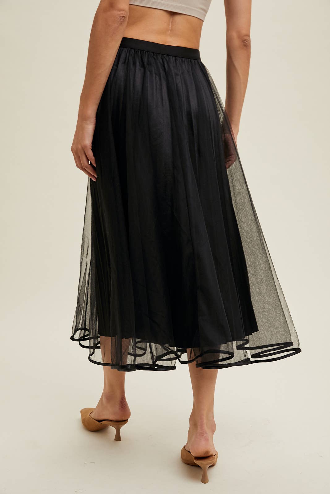 TULLE MIDI SKIRT / WL24-9568: Black