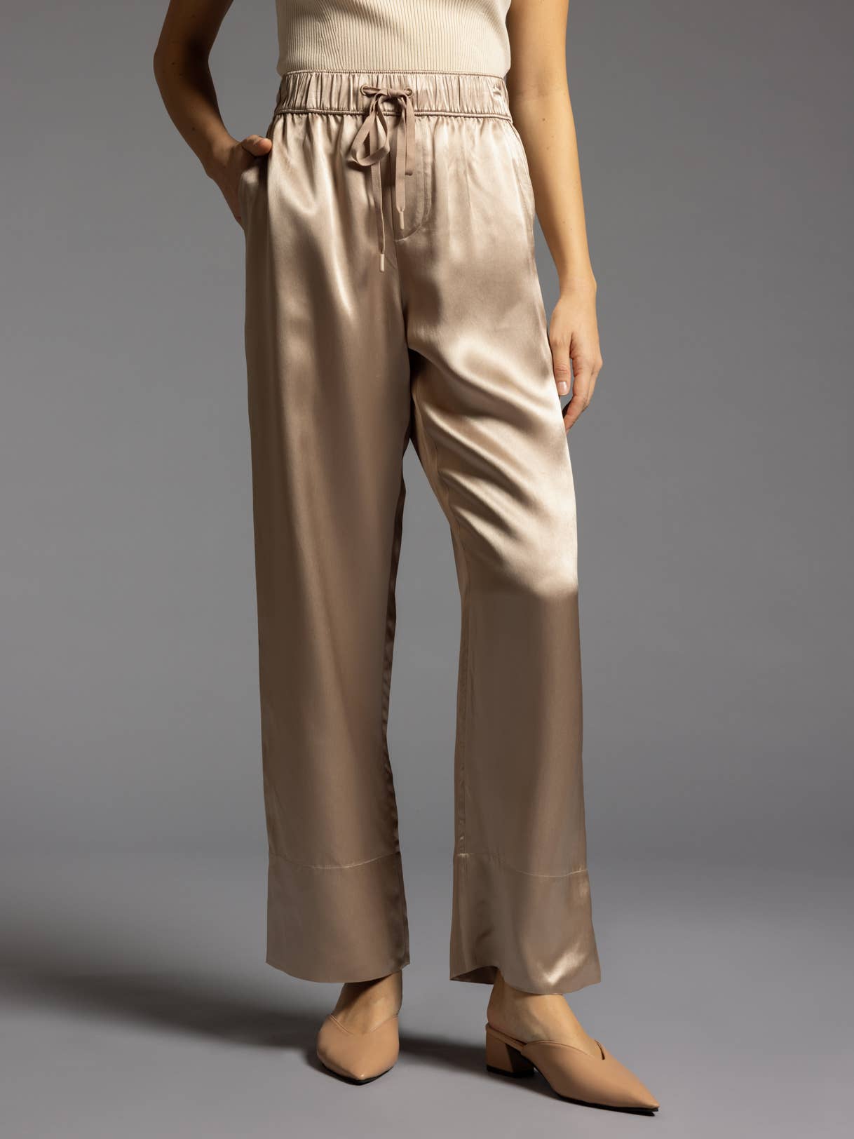 Satin Pants - DAWN PANTS: LIGHT TAUPE / 100% ACETATE