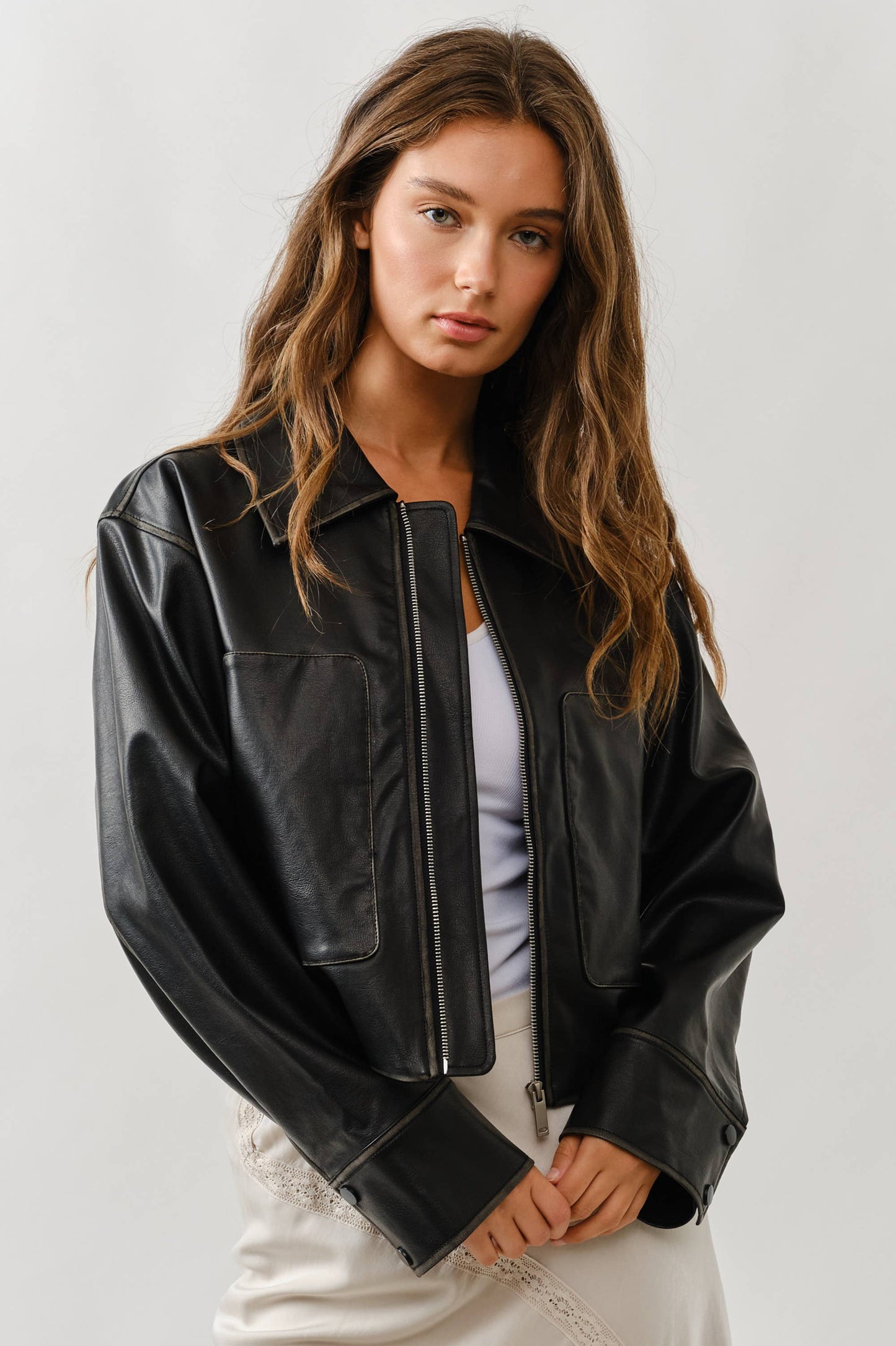 VINTAGE WASHED LEATHER JACKET: BLACK