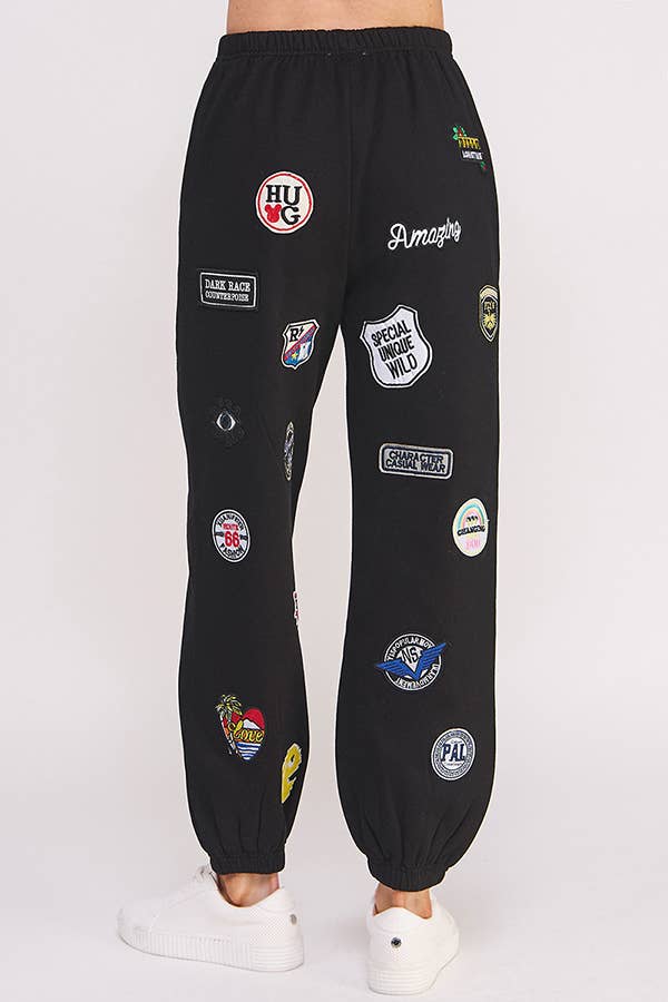 High waist Multi Patches Jogger Pants: Black