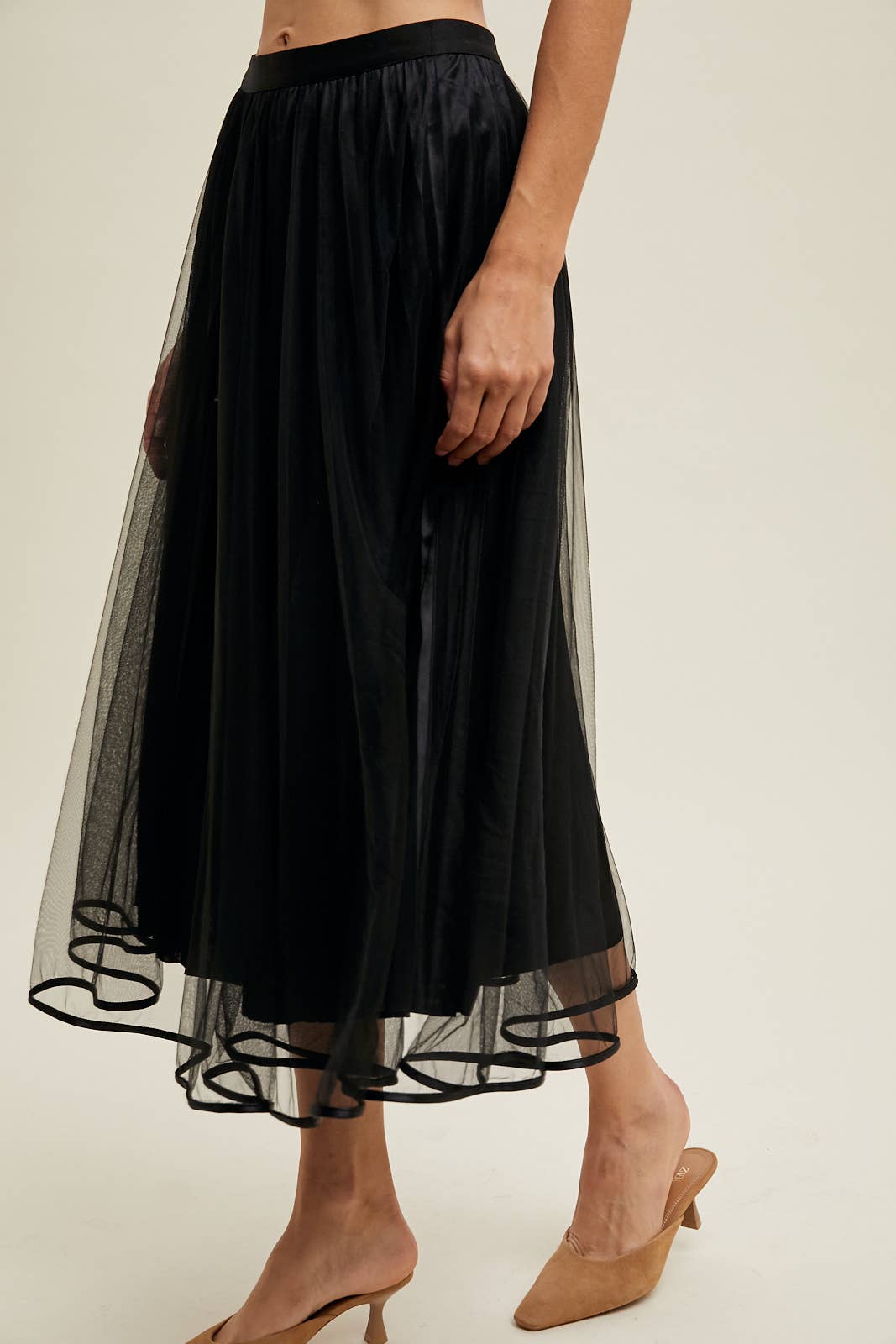 TULLE MIDI SKIRT / WL24-9568: Black