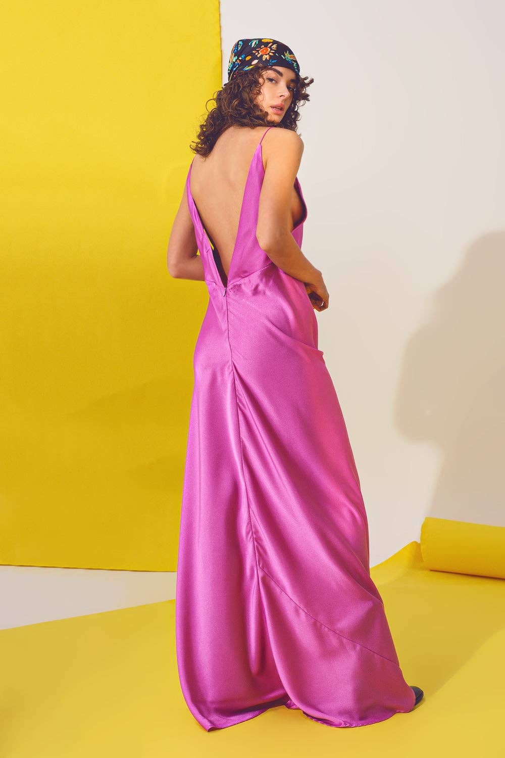 Satin Maxi Dress With Spaghetti Straps in Fuchsia: Fuchsia