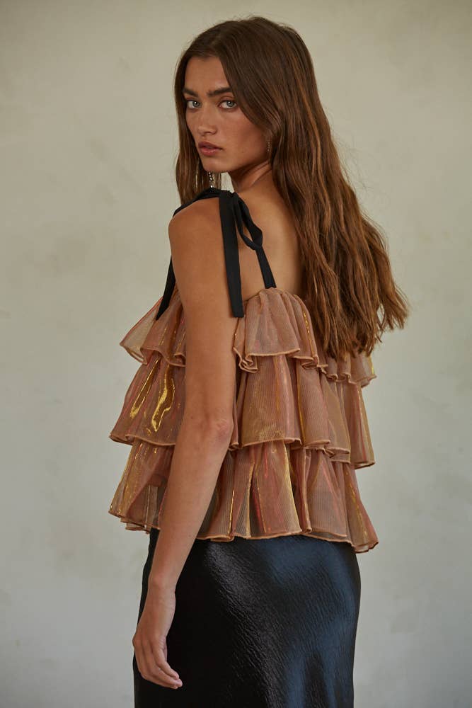 Metallic Mesh Layered Top : Copper