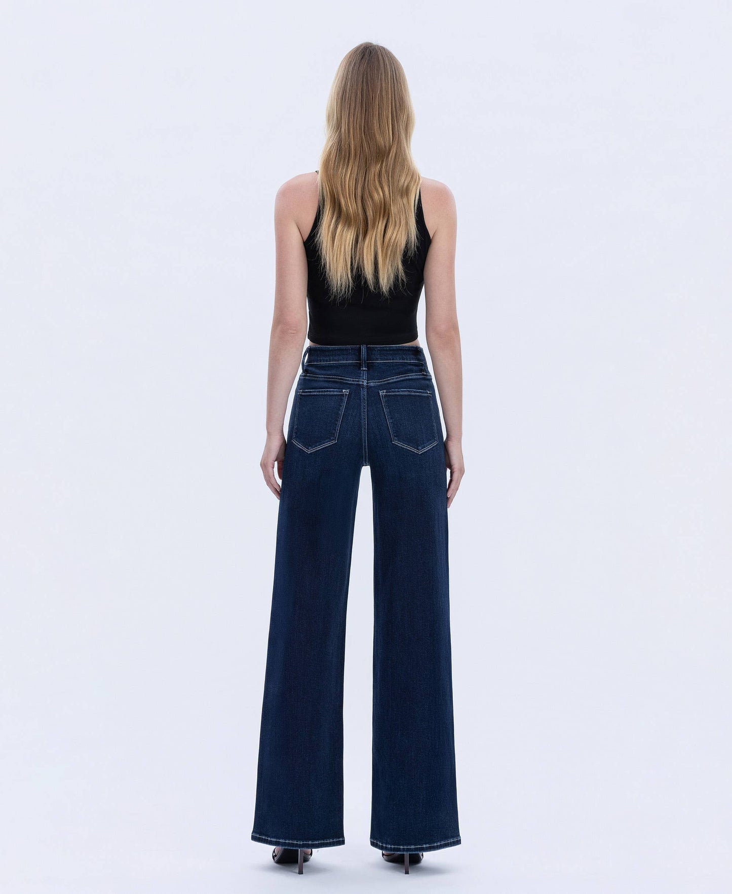 HIGH RISE DARK WASH FULL LENGTH WIDE JEANS F6259: HARMONIOUS LIGHT
