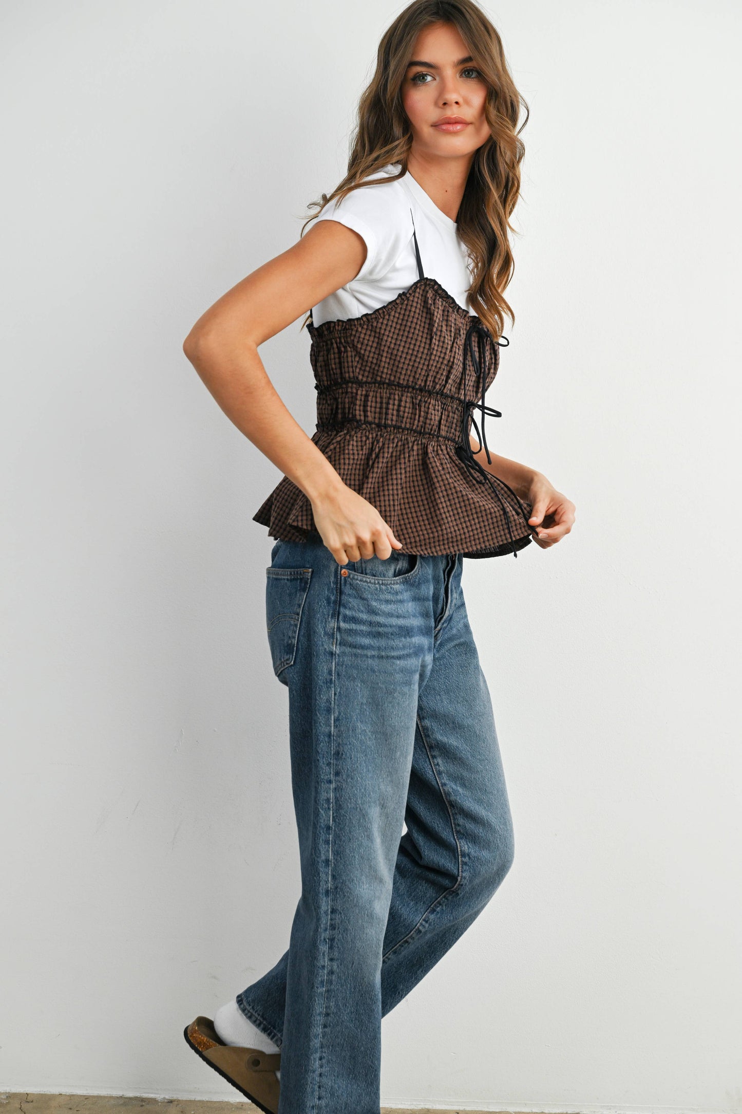 Tie-Front Cami Top - BMT7876: BROWN MULTI