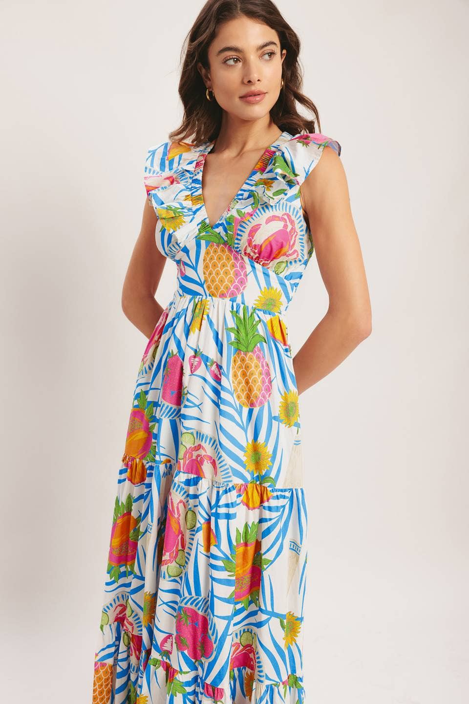 Floral V-neck maxi dress - ID23187 : BLUE MULTI