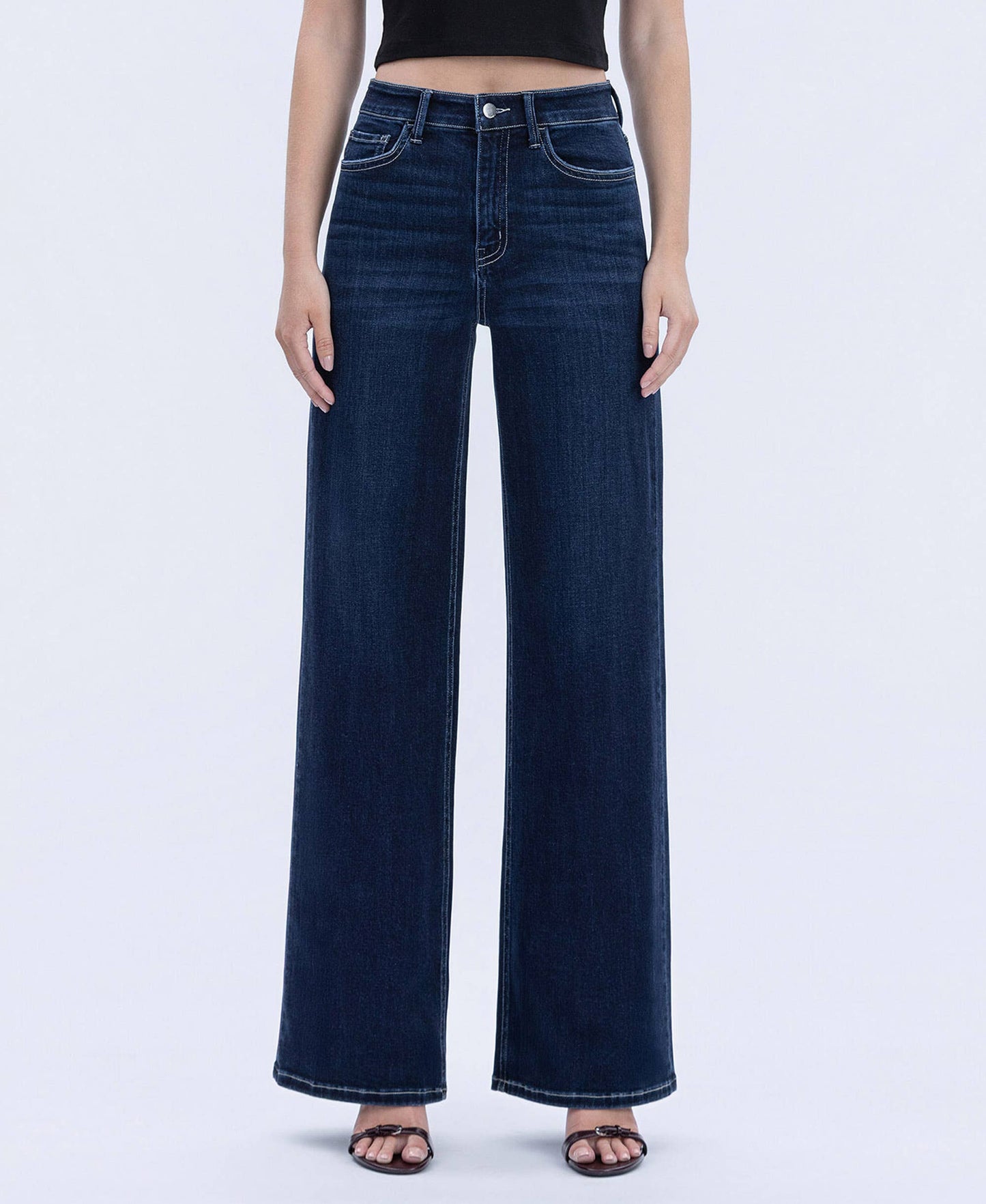 HIGH RISE DARK WASH FULL LENGTH WIDE JEANS F6259: HARMONIOUS LIGHT