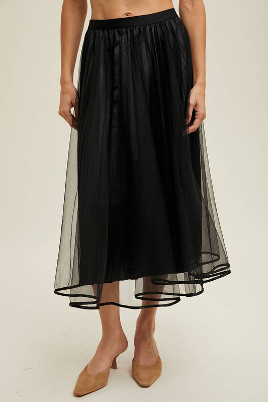TULLE MIDI SKIRT / WL24-9568: Black