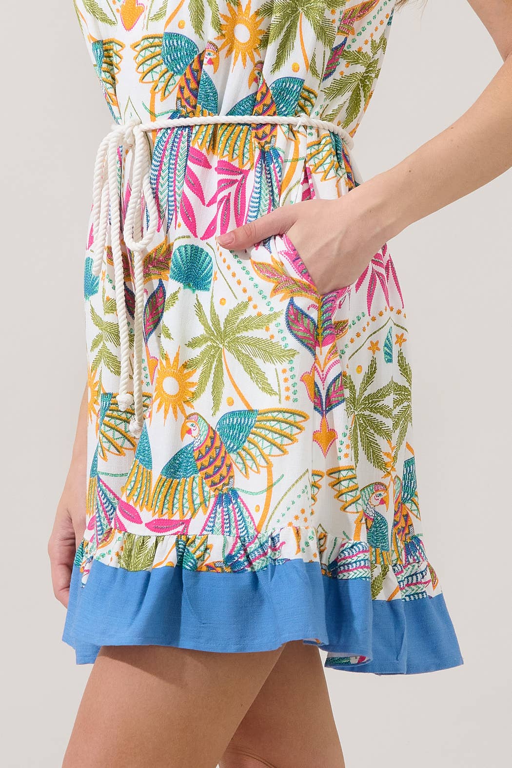 Malena Halter Ruffle Mini Dress Tropical: Multi