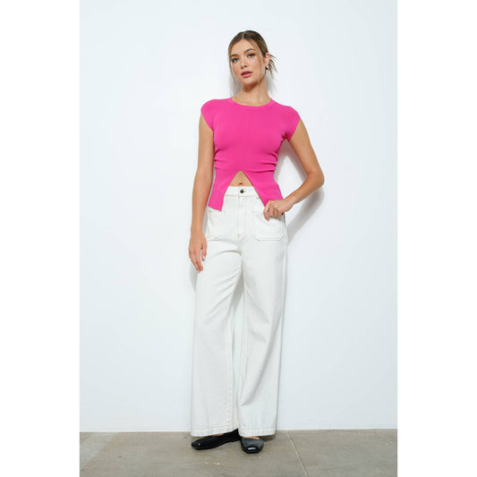 Cotton Front Double Pocket Straight Pants: WHITE