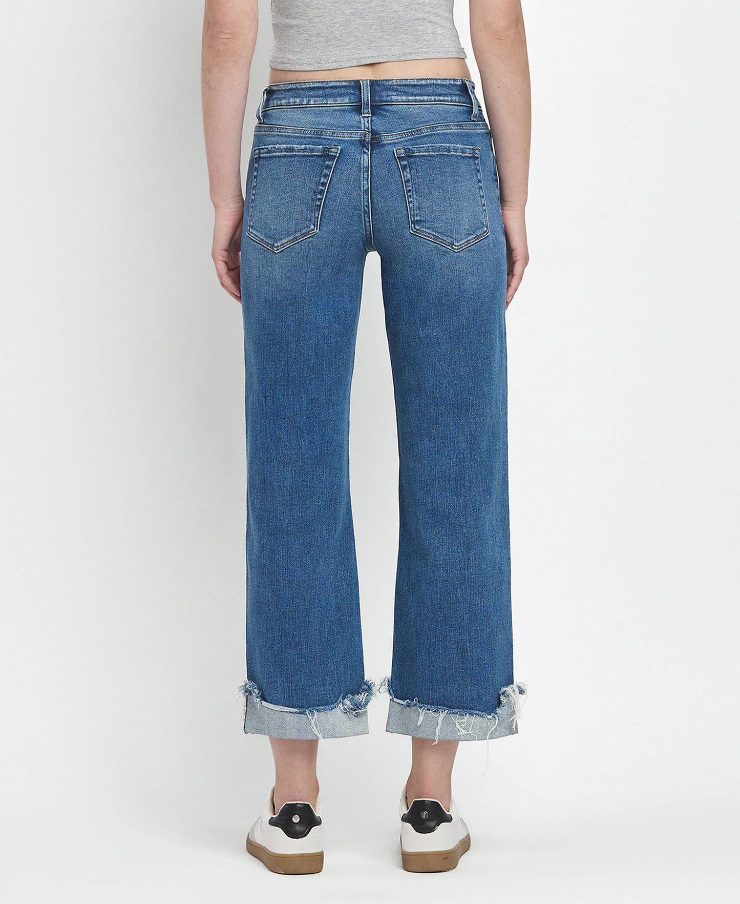 Flying Monkey - Four Season Mid Rise Raw Cuffed Hem Slim Wide Leg Jeans