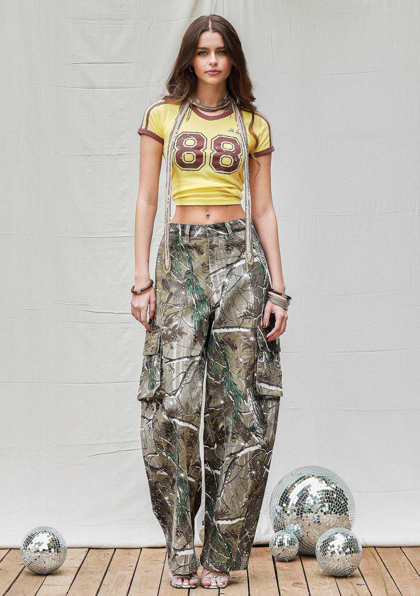 Rhinestone Camo Print Baggy Barrel Jeans: Camo