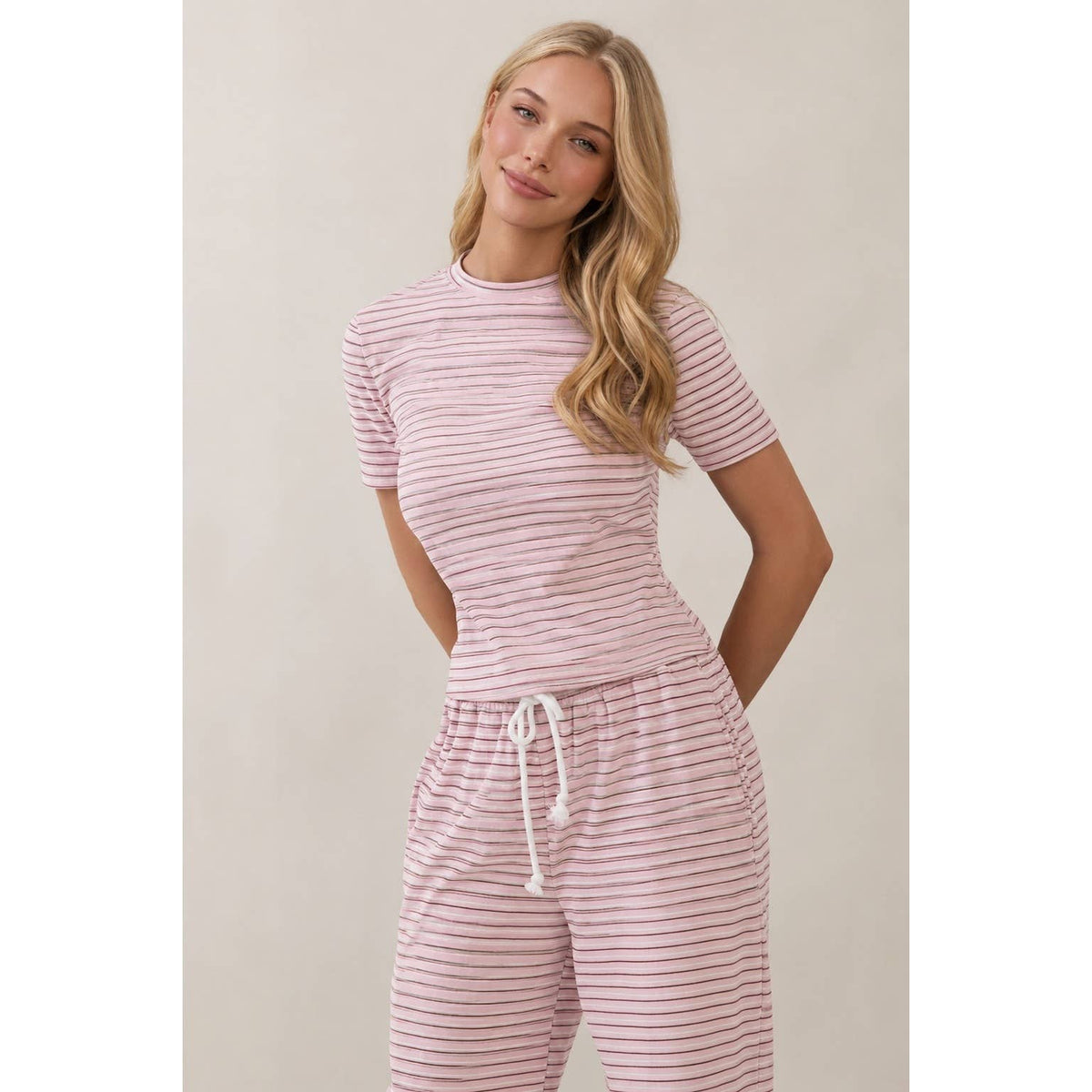 Everyday Ease Striped Lounge Set: Pink