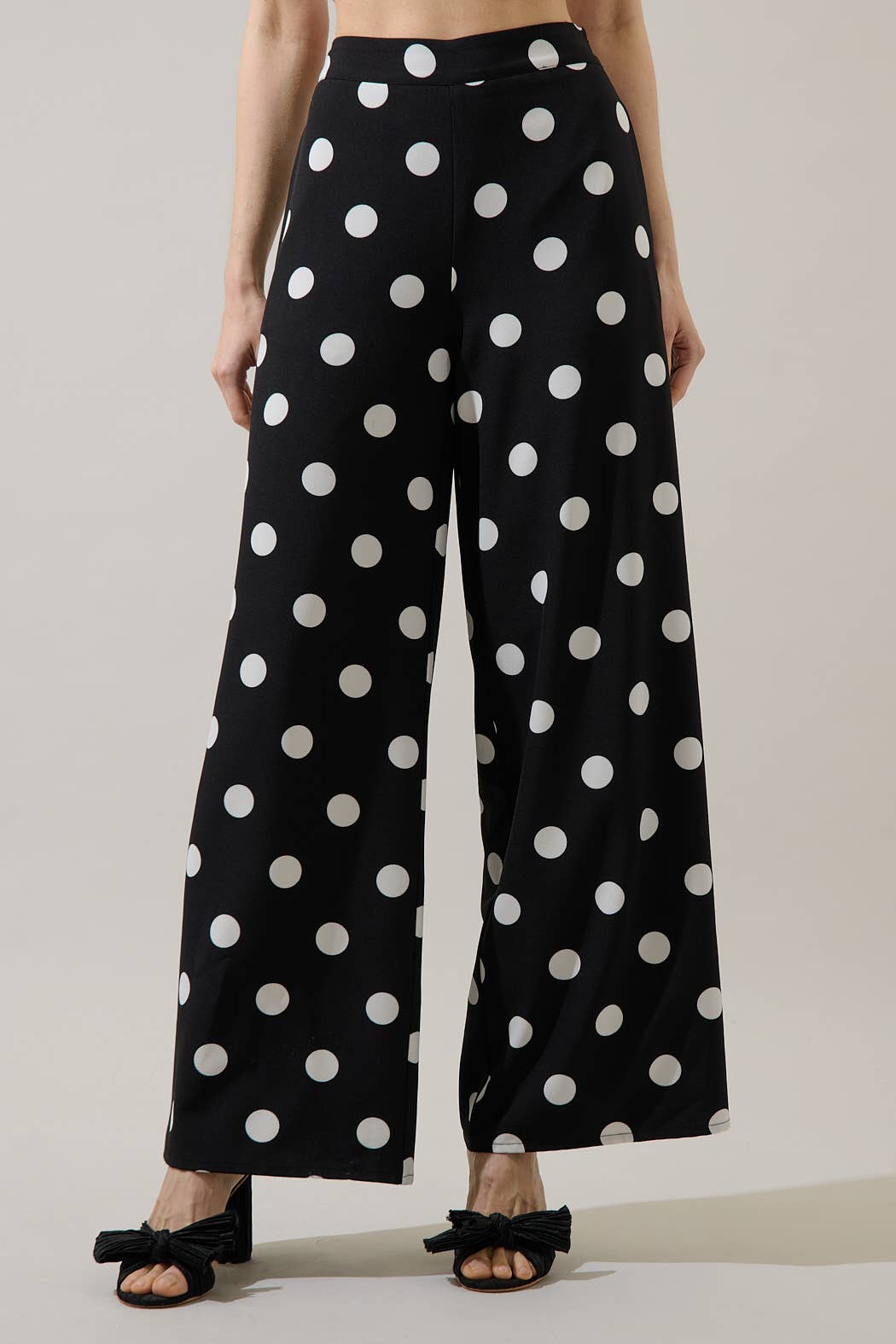 Randal Polka Dot Wide Leg Pants: BLACK-WHITE