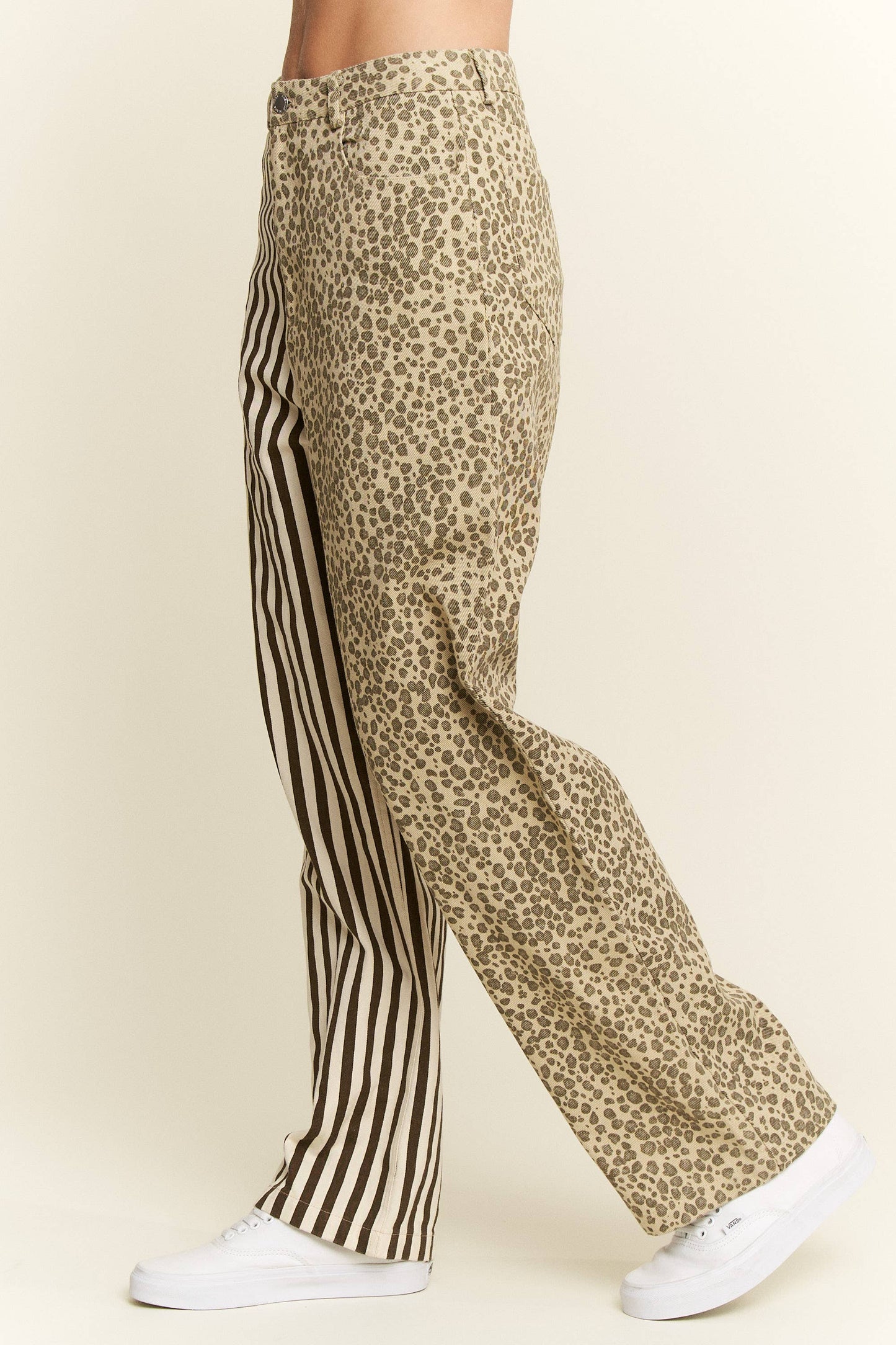 MIX & MATCH LEOPARD-STRIPE PANTS: Brown