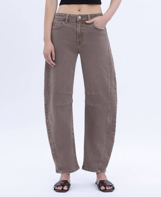HIGH RISE CROP BARREL JEANS F6225STN: STONE